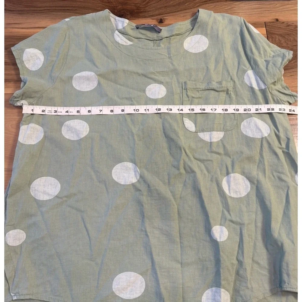 Grey Violet Italian Linen Polka Dot Top XL Oversized Green Pocket Lagenlook - Picture 4 of 6
